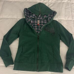 No Boundaries Green Hooded Zip-Up Jacket with zipper hood